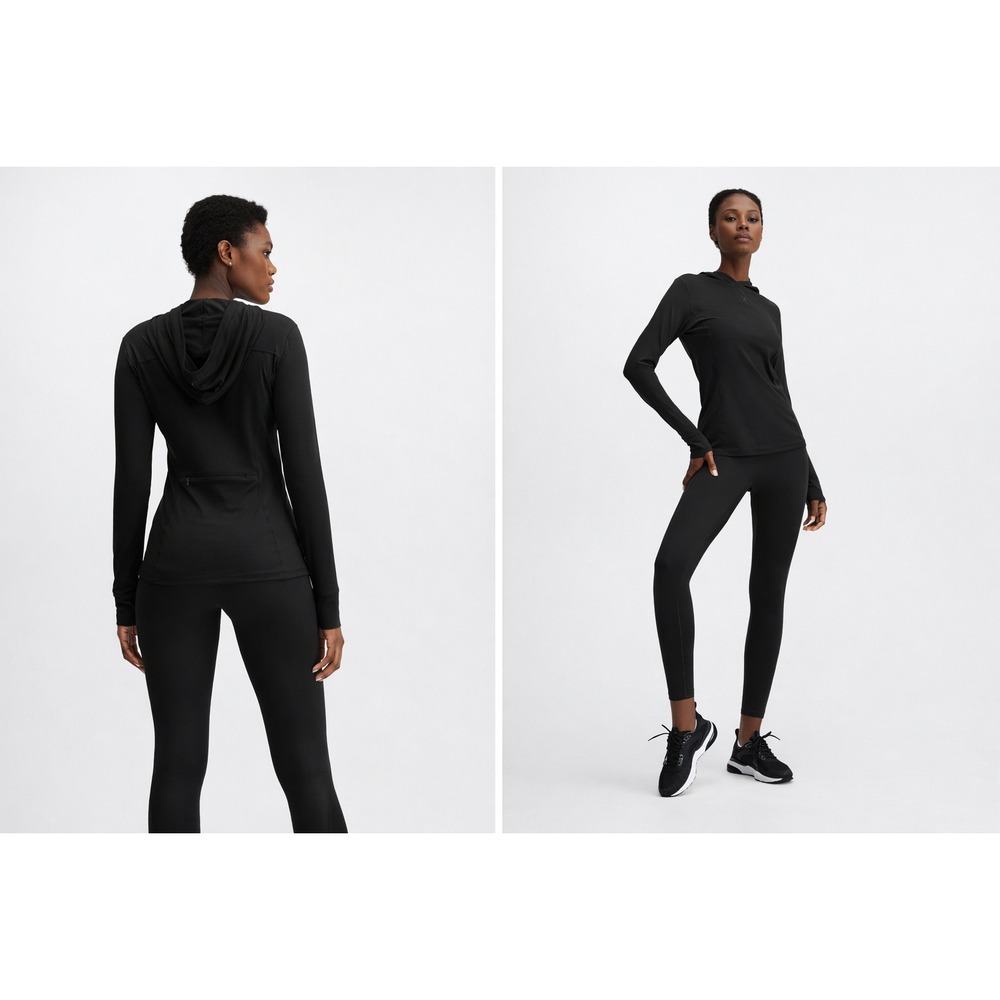 Fabletics Phoenix Run‎ Hoodie Womens 2X Black New Zip Pocket athleisure Gorpcore